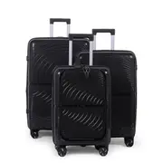 3pc Paklite Solar Travel Luggage Set Suitcase Lightweight Expandable Black