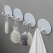 Oudbo Molartte 4-Packs Adhesive Towel Hooks, sus304 Stainless Steel Traceless Wall Hooks Bathroom or Kitchen, for Hanging Coat, hat, Towel. White.