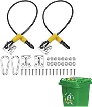 2PCS Bin Lid Locks, Metal Bin Lid Locks for Animals to Stop Rummaging, Outdoor Bin Clasp Locks, Durable Rubber Coated Braided Wire Rope