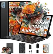 New 2024 10 Inch Android 14 Tablet with 20GB RAM 128GB ROM WiFi 6, 5G+2.4G WiFi, Octa-Core, GMS Certified, Widevine L1, Bluetooth 5.0, Touch Tablet with Keyboard| Mouse | Case – Black