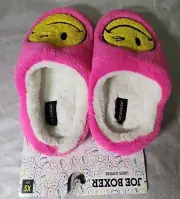 Joe Boxer Winking Smiley Face Plush Pink Slippers. Sherpa Faux Fur Slippers.