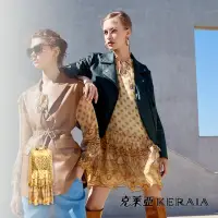 在飛比找momo購物網優惠-【KERAIA 克萊亞】黃金交響樂飄逸印花雪紡層次小洋裝