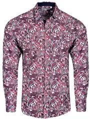 Mens Western Rodeo Shirt Long Sleeve Pearl Snap Button Down Paisley Red White