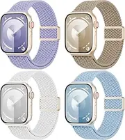 [Shalila] 4 Pack Stretchy Braided Bands Compatible with Apple Watch Band 38mm 40mm 41mm 42mm 44mm 45mm 49mm for Women Men, Elastic Nylon Solo Loop Strap for iWatch Series Ultra 8/7/SE/6/5/4/3/2/1