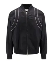 Alexander McQueen Piped-Trim Zip-Up Bomber Jacket IT50,IT54,IT48 black