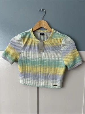 River Island Size 6 Pastel Mix Short Sleeve Cropped Stretchy Top New With Tags