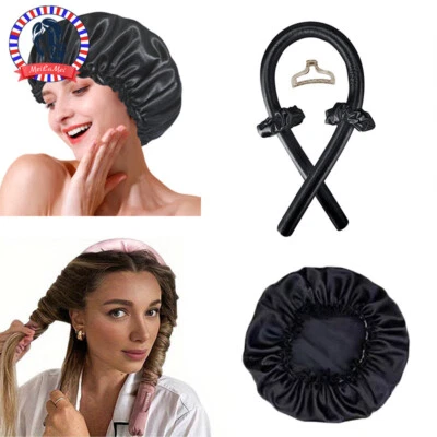 2pcs Heat Free Hair Curler Satin Silk Sleeping Cap Set Headwrap for Natural Curl