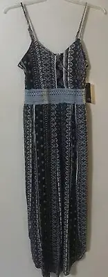 Womens One Piece Jumper Tank Pants L 11/13 Blue Light Weight Crochet NOBO NWT