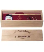 J. Herbin La Perle des Encres Wooden Box Set Vintage w Violet Ink & 5 Steel Nib
