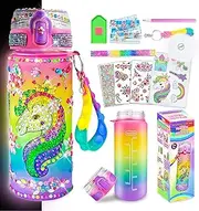 Decorate Your Own Water Bottle Kits for Girls Age 4-6-8-10 with Glitter Gem Stickers,Fun Lighting-up Bottle,Unicorn Painting Crafts,Diamonds Arts and Crafts Gifts Toys for Girls Birthday Christmas