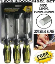 3 PCs Heavy Duty 12MM,19MM,25MM Long Blade Wood Chisel Chisels Set