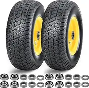 11x4.00-5 Lawn Mower Tires Flat Free,2 Pack 11x4.00-5" Tire and Wheel,Zero Turn Front Tires,11x4-5 Solid Tire with 3/4" & 5/8" & 1/2" Precision Bearings,3.4"-5.9"Centered Hub for Zero Turn Lawn Mower