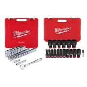 Milwaukee Ratchet + Socket Set Hard Shell 65 pcs. 1/2" Anti-roll Wrench-ready