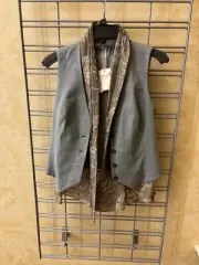 Brunello Cucinelli Linen Blend Vest With Attached Silk Overlay Small