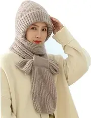 [Mellisso] Acrylic Balaclavas Hood Scarf Hat Windproof Integrated Ear Protector Fashionable Winter Cap C