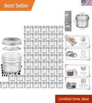 Mason Jar Set - 50 Clear 4 oz Containers with Lids & Labels for Crafts & Storage