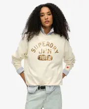 Embellished Varsity Loose Crew | Cream