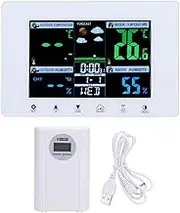 Weather Station Indoor Outdoor, Digital Weather Thermometer with Atomic Clock, Meteorological Clock Color LCD Display, Inside Outside Temperature Humidity Monitor for Home