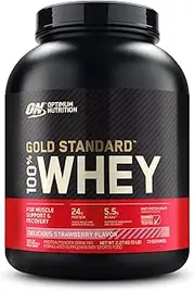 OPTIMUM NUTRITION Gold Standard 100% Whey Protein Powder, Strawberry, 2.27kg - [2024/2025 plastic neck band packaging may vary]