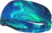 [CADREWY] Northern Lights Print Stylish Sports Sweatband Stretchy Breathable and Moisture Wicking Headband for Gym