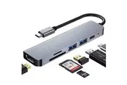 6 Docking Station Multifunction Hub USB Charging Port Power Adapter Power Adapter Charging Port USB Data Hub Splitter USB Type c to USB Adapter Data USB Hub Aluminum Shell(Silver)