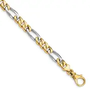 Solid 14K Two-tone Gold 9 inch 6.1mm Hand Polished Fancy Link with Fancy Lobster Clasp Bracelet