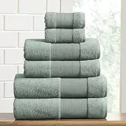[Modern Threads] Air Cloud 6-Piece 100% Zero-Twist Cotton Towel Set - Bath Towels, Hand Towels, & Washcloths - Super Absorbent & Quick Dry - 500 GSM - Soft & Plush, Eucalyptus