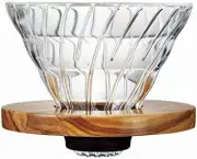 HARIO V60 Heat Resistant Glass Transmission Coffee Dripper Only & Olive Wood