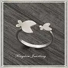 Solid 925 Sterling Silver Two Fish Cuff Open Ring Adjustable Sizes 6 - 9