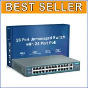 Efficient 26 Port PoE Switch - 400W Power & VLAN Isolation for Secure Networking