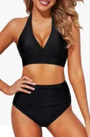 TEMPT ME Women's Black High Waisted Two Piece Bikini Swimsuit Sz Medium