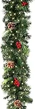 6FT Christmas Garland with Pine Cones Red Berry Decorations, Realistic Pre-lit Christmas Garlands with Led Lights for Stairs Doors Xmas Tree Fireplaces (6FT/1.8M Light)