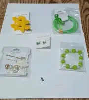 Lot New 5 Pc Hair Barrett Clips & Jewelry Gift Bag White Elephant Grab Bag #16