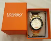 在飛比找Yahoo!奇摩拍賣優惠-LONGBO 金色水鬼男仕手錶 男用錶