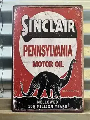 Sinclair Pennsylvania Motor Oil 8"x12" Tin Sign "MELLOWED 100 MILLION YEARS"