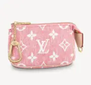 NEW LOUIS VUITTON Micro Pochette Chain Wallet Monogram Denim Rose Pink RARE❤️
