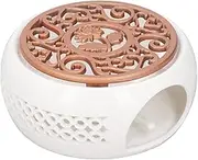 Teapot Warmer, Hollowed Ceramic Teapot Heater, Concave Bottom Tea Light Warmer with Metal Pad, Cooling Holes for Glass Teapot, Stainless Steel Teapot, Tea Kettles