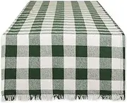 DII Heavyweight Fringed Check Tabletop Collection, Table Runner, 14x72, Hunter Green