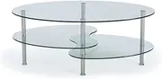 [Ryan Rove] Ashley - Oval Two Tier Glass Coffee Table - Coffee Tables for Living Room, Kitchen, Bedroom – Office - Glass Shelves Under Desk Storage - Silver and Clear Glass