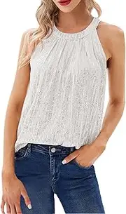 [Generic] Short Sleeve Athletic Shirt Shirt Round Neck Sleeveless Carnival Sequined Casual Top Womens Long Button Front Shirt