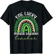 [X.Style] One Lucky Teacher Saint Patricks Day PE Teacher Rainbow ds863 T-Shirt