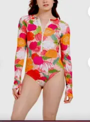 Trina Turk Sunny Bloom Open Back Paddle Suit Rash Guard Swimsuit Floral NWT L