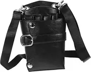 LOORGVEL Professional Hairdressing Scissor Pouch Black PU Waist Bag for Styling Tools Holds Scissors Comb Convenient Shoulder Carry for Barbers Home Use