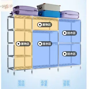 超大空間加固三排組合式DIY鍍鋅大衣櫃 組合衣櫥 防塵 防潮 組合式衣櫃 組裝衣櫃 簡易衣櫃 組裝式傢俱 布