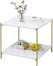Coffee Table for Living Room Marble Texture Wood Double Layer Coffee Table Living Room Sofa Side Table Small Dining Table Small End Table Home End Table Side Table (Color : White, Size : Square)