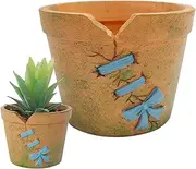 Outdoor Flower Pots | Blue Bowknot Pots for Indoor Plants,Rustic Succulent Containers Bonsai with Drainage Hole for Home Decor, Garden, Balcony, Porch