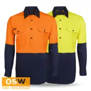 HI VIS Close Front Long Sleeves 190g Work Shirt Classic Fit Pen Insert 6HVCF