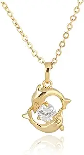 [TOPPERFUN] Dolphin Shaped Gold Plated Necklace with Zircon Pendant Jewelry Chain for Christmas Valentine Day and Birthdays