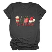 Women Christmas Print Short Sleeve Shirt Merry Christmas Shirts for Women Christmas Trees Shirt Xmas Holiday Tee Tops