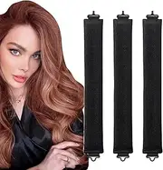 Jimkply Pack of 3 Heat Free Satin Hair Rollers, Overnight Curls without Heat with Hooks, Soft Flexi Rods for Jumbo Curls, Hair Styling Tool for All Hair Types (Black, M)
